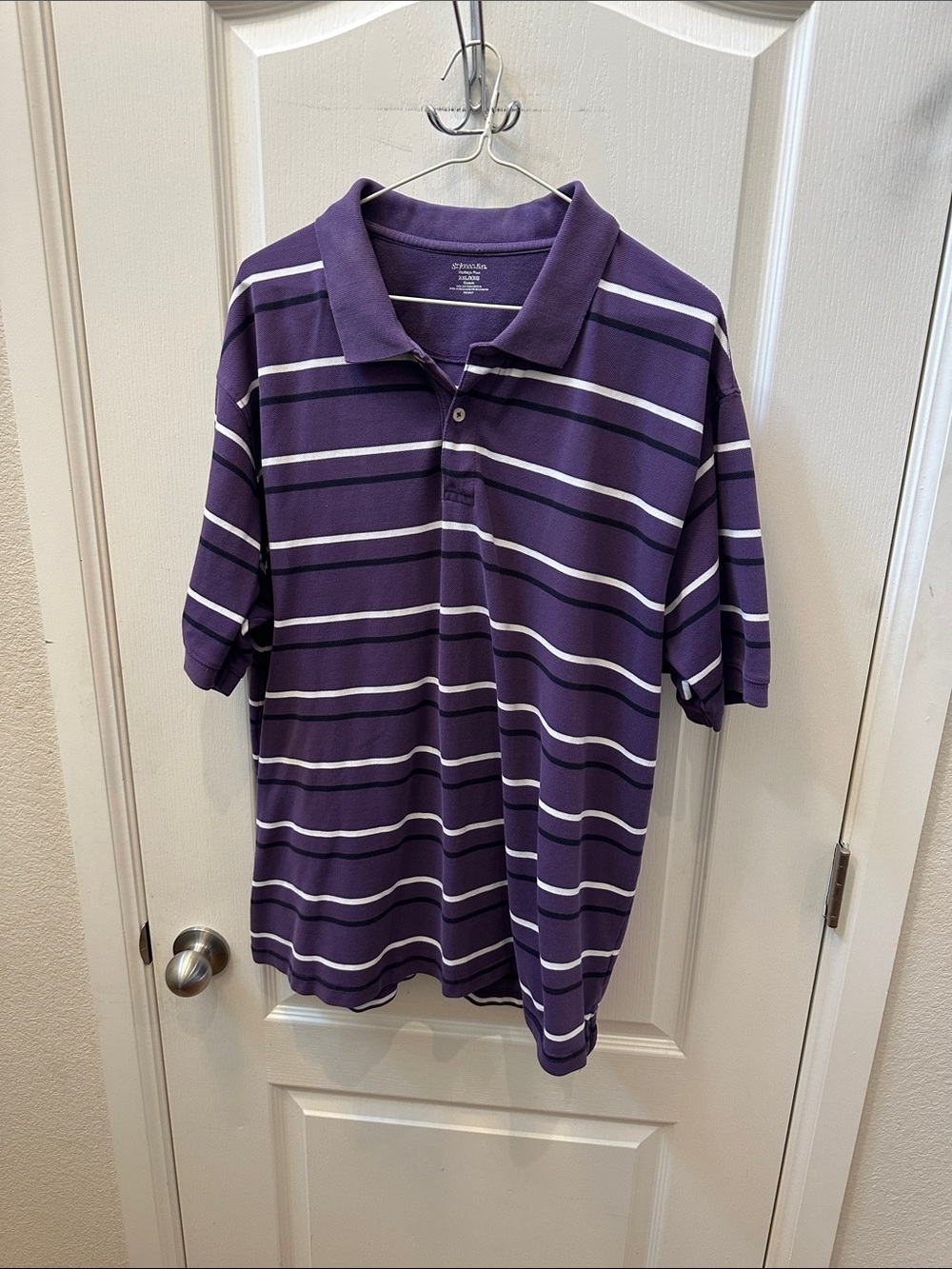 St. John's Bay Purple Striped Polo with White & Navy Lines